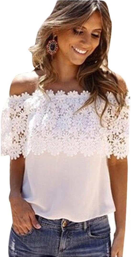 Women's Lace Tops - Limsea 2019 Casual Spring Summer White Hollow Out Cold Shoulder Long Sleeve Crochet