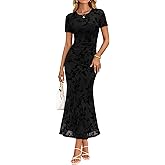 ZESICA Women's Summer Short Sleeve Floral Bodycon Dress 2026 Ruched Mesh Wedding Guest Cocktail Party Maxi Dresses
