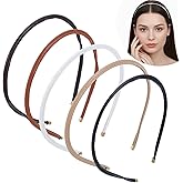 5PCS Thin Headbands for Women Non Slip Trendy Leather Head Bands for Women’s Hair, Cute Skinny Headband Comfortable No Headache Hairband for Girls Womens Fashion Solid Colors Accessories(5 Colors)