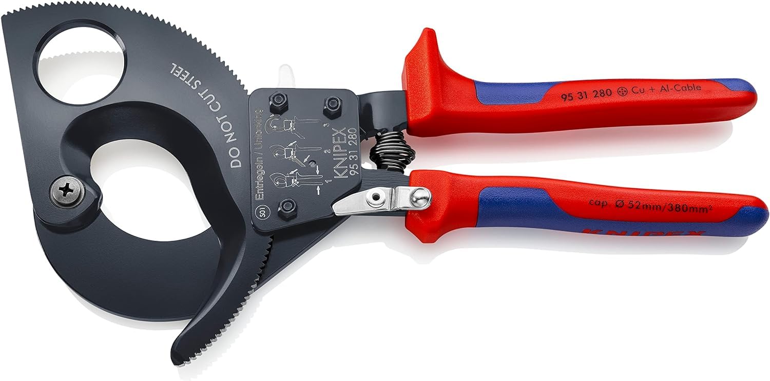 KNIPEX Cable Cutter (Ratchet Action) in Blister Black Lacquered with Multi-Component Handles 280 mm, 95 31 280