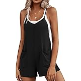 Ekouaer Rompers for Women Summer Casual Sleeveless Short Overalls Boho Spaghetti Strap Shorts Jumpsuit with Pockets