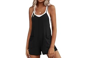 Ekouaer Rompers for Women Summer Casual Sleeveless Short Floral Overalls Boho Spaghetti Strap Shorts Jumpsuit with Pockets