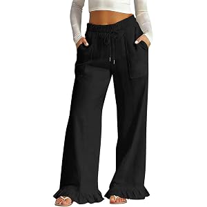 Kids Ruffle Cotton Linen Pants Girls Baggy Sweatpants Outdoor Boho Trendy Aesthetic Elastic Wide Leg Joggers Casual