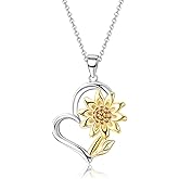 MILACOLATO 925 Sterling Silver Sunflower Necklace 14K Gold Plated You're My Sunshine Sunflower Heart Pendant Necklace Cubic Zirconia Sunflower Jewelry Gift for Women Mom