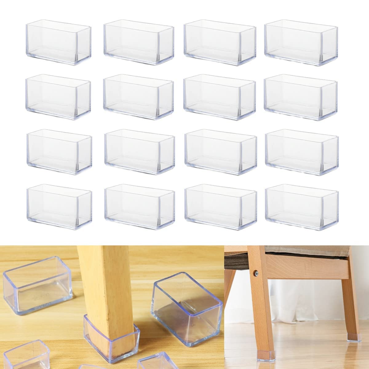 16Pcs Rectangle 15x30mm Silicone Chair Leg Floor Protector, Chair Leg Caps, Furniture Foot Protectors, Free Moving Table Leg Covers, Stool Leg caps to Prevent Hardwood Floor Scratches and Reduce Noise