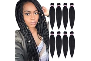 DORSANEE Pre-Stretched Braiding Hair Extensions Black-16 Inch 8 Packs Synthetic Braiding Hair Crochet Braids, Natural Easy Braid Crochet Hair, Hot Water Setting Professional Soft Yaki Straight Texture (#1B)