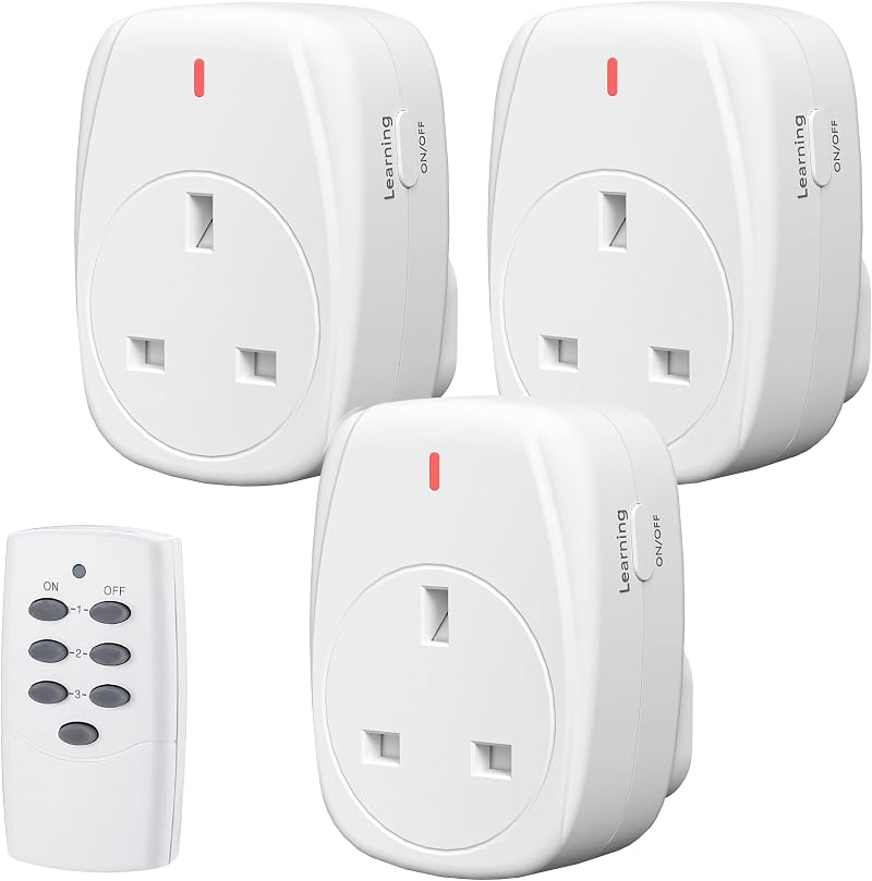 HBN Wireless Remote Control Plug Sockets 13A 3120W 3 Pack with 1 Remote