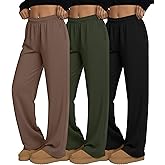 Velvelhall 3 Pack Women's Wide Leg Sweatpants Interior Drawstring Baggy Sweatpant High Waisted Casual Jogger Pant with Pocket