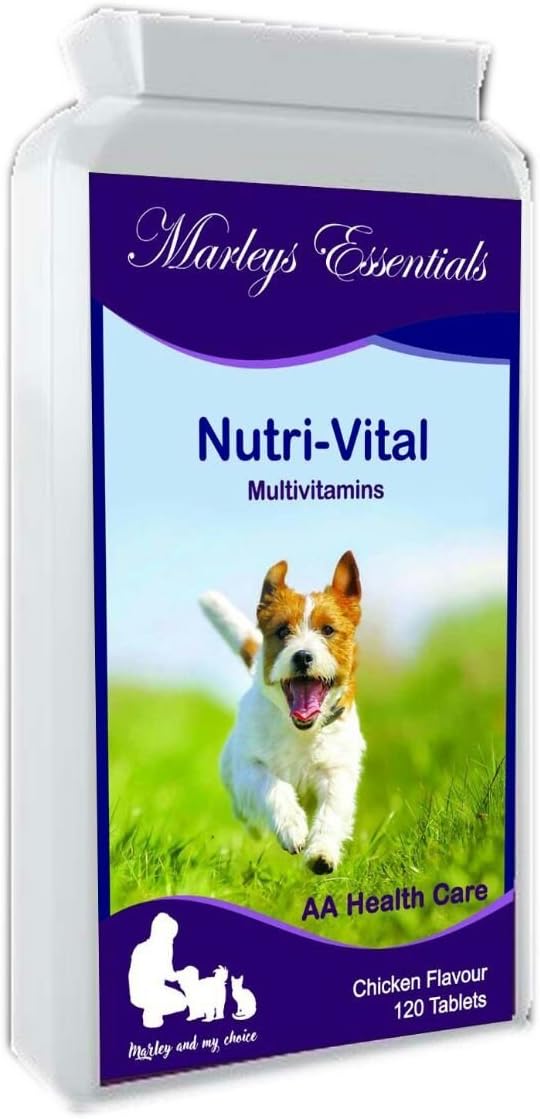 Marleys Essentials Nutri-Vital Multivitamins Dog supplement for stiff and older dogs- 120 Chewable Tablets - Help in Getting Vitamins & Minerals for Pets- Yummy Chicken Flavour UK Made GMP QA