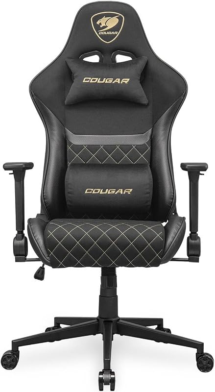 Armor One V2 Gold F - Cadeira de jogos, superfície em tecido trançado, apoios de braço dobráveis 4D, reclinação a 155°, ajuste da altura do elevador do pistão, suporte de peso até 120 kg,
