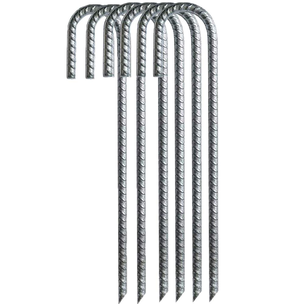 IME Steel Ground Stakes Heavy Duty Galvanized Steel J Hooks Anchors, Garden Stake Pegs for Camping Tents Trampoline Canopies Animals Playset Sheds Car Ports Swing Sets (12 inch,6pack)