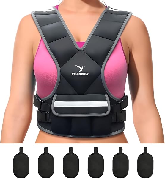 EMPOWER WEIGHTED VEST FOR WOMEN – WORKOUT VEST – FIXED 8LBS OR ADJUSTABLE 10-12-14-16LBS – ADDS RESISTANCE TO STRENGTH TRAINING, RUNNING, WALKING & CARDIO – DESIGNED TO FIT A WOMAN’S BODY