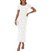 ZESICA Women's 2026 Summer Floral Bodycon Dress Short Sleeve Ruched Mesh Wedding Guest Cocktail Party Midi Dresses