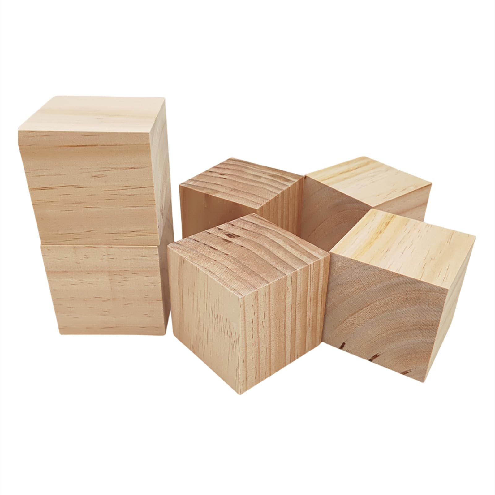 Wooden Cubes 8cm/6pcs, Unfinished Square Wood Blocks Natural Wooden Blocks for Crafts, Carving and DIY Projects