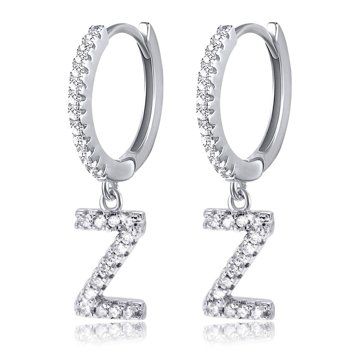 Z Initial Dangle Hoop Huggie Earrings for Women 14K White Silver Gold Plated Cubic Zirconia Personalized 26 Letters Huggie Earrings Jewelry Gift for Her