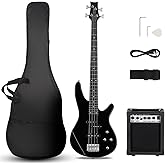 Ktaxon Electric Bass Guitar 4 String Bass Guitar Kit-Black | Full Equipment with 20 Watt Amplifier | PJ Type Pickup, Naturally Air-dried Maple Neck, Rosewood Fretboard &amp; Basswood Body