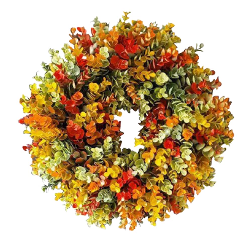 Chiyyak Artificial Eucalyptus Wreath Door Wreath Autumn Wreath Garland Colourful Autumn Eucalyptus Leaves Front Door Wreaths Decoration Autumn Thanksgiving Christmas