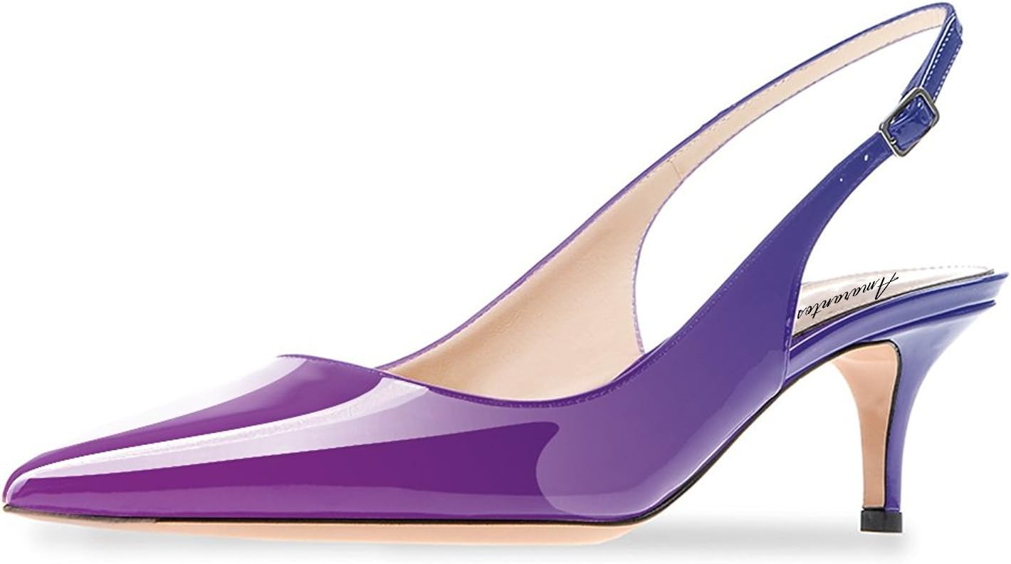 Amarantos Women's Patent Leather Pointed Toe Elegant Kitten Heel Slingback Dress Pump Shoes