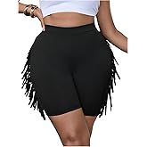 SOLY HUX Women's Plus Size Fringe Shorts Elastic High Waisted Skinny Shorts Going Out Country Concert Outfits