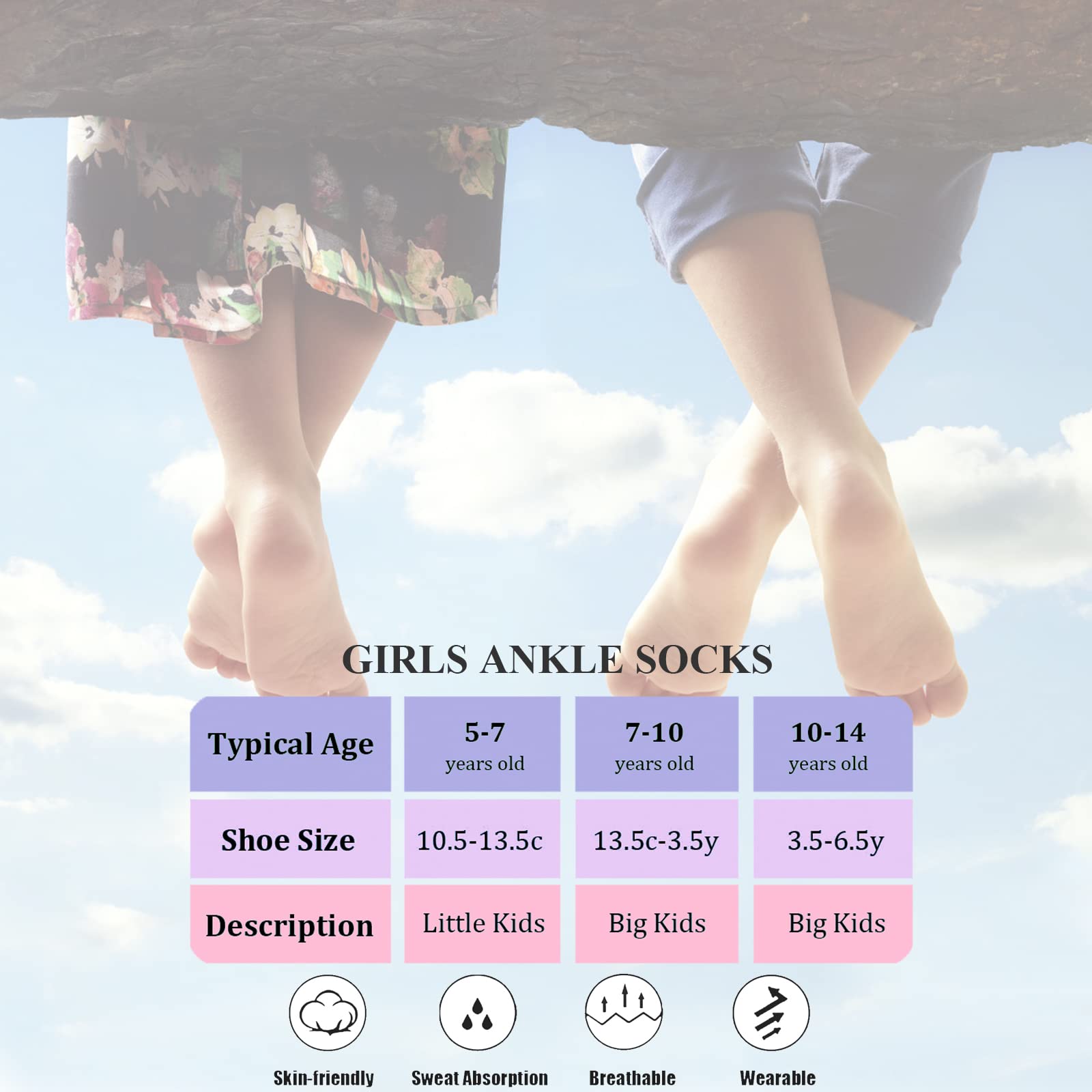 Bemeol Girls Socks 12 Pairs Ankle Athletic Socks Cotton Sports Sock For Little Big Kids