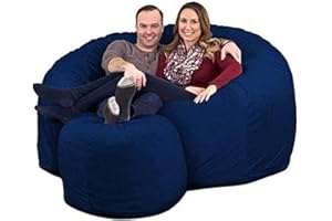 ULTIMATE SACK 6000 Bean Bag Chair w/Footstool: Giant Foam-Filled Furniture - Machine Washable Covers, Double Stitched Seams, Durable Inner Liner, and Virgin Foam Footstool Incl.(Electric Blue, Suede)