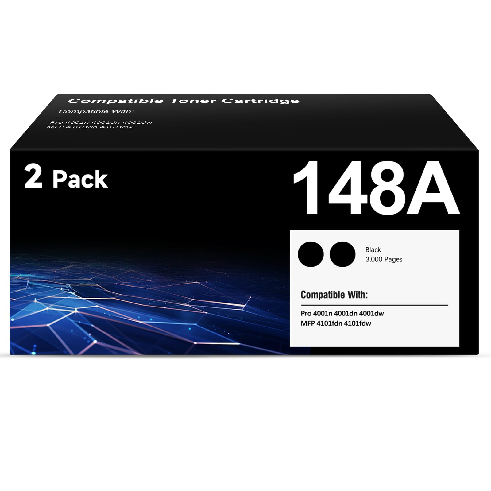 Photo 1 of 148A Toner Cartridges (2-Pack) Compatible Replacement for HP 148A 148X W1480A W1480X Toner Cartridge Black with HP Pro MFP 4101fdw 4101fdn 4001dw 4001dn 4001n Printer