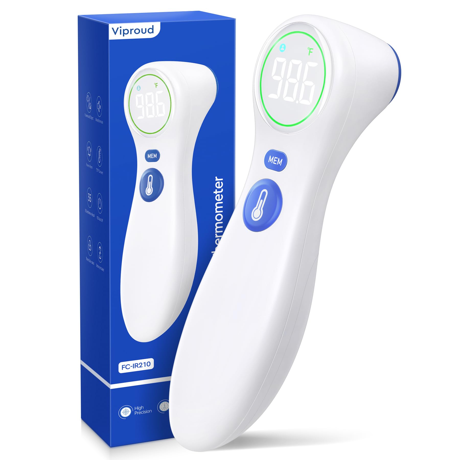 No-Touch Thermometer for Adults and Kids, 1-Second Fast Reading, Color-Coded Fever Alarm, Silent Mode, Object & Room Temperature Function, Baby Essential | Home Medical | Nurse Accessories for Work