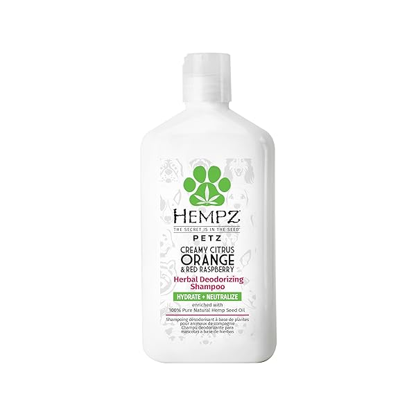 HEMPZ PETZ DOG SHAMPOO, CREAMY CITRUS ORANGE & RED RASPBERRY HERBAL DEODORIZING CLEANSER, 17 OZ.
