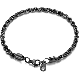 Bandmax 3mm/6mm Stainless Steel Twisted Rope Chain Bracelet, 19/21/23cm Length, Silver/Gold/Black Waterproof Strong Link Brac