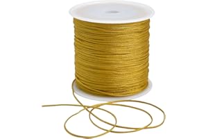TONIFUL 1mm x 100 Yards Gold Nylon Cord Satin String for Bracelet Jewelry Making Rattail Macrame Trim Cord Necklace Bulk Beading Thread Kumihimo Chinese Knot Craft