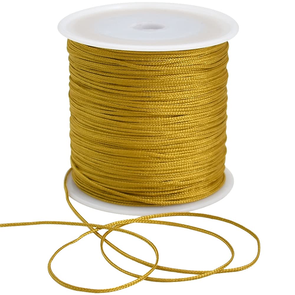 Photo 1 of TONIFUL 1mm x 100 Yards Gold Nylon Cord Satin String for Bracelet Jewelry Making Rattail Macrame Trim Cord Necklace Bulk Beading Thread Kumihimo Chinese Knot Craft