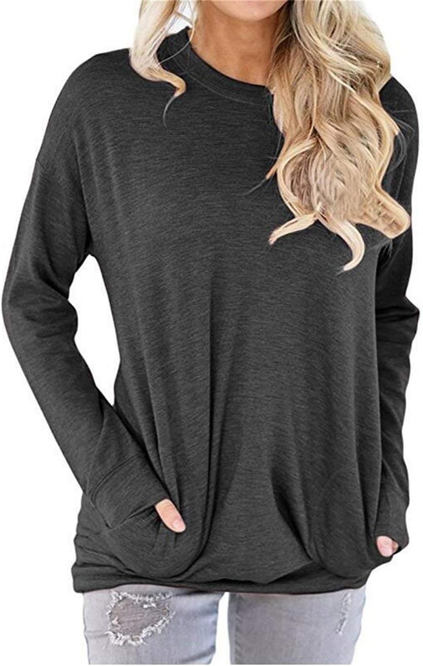 Sherosa Women's Long Sleeve T Shirts Loose Cotton Sweatshirts Round Neck Fall Tunic Tops