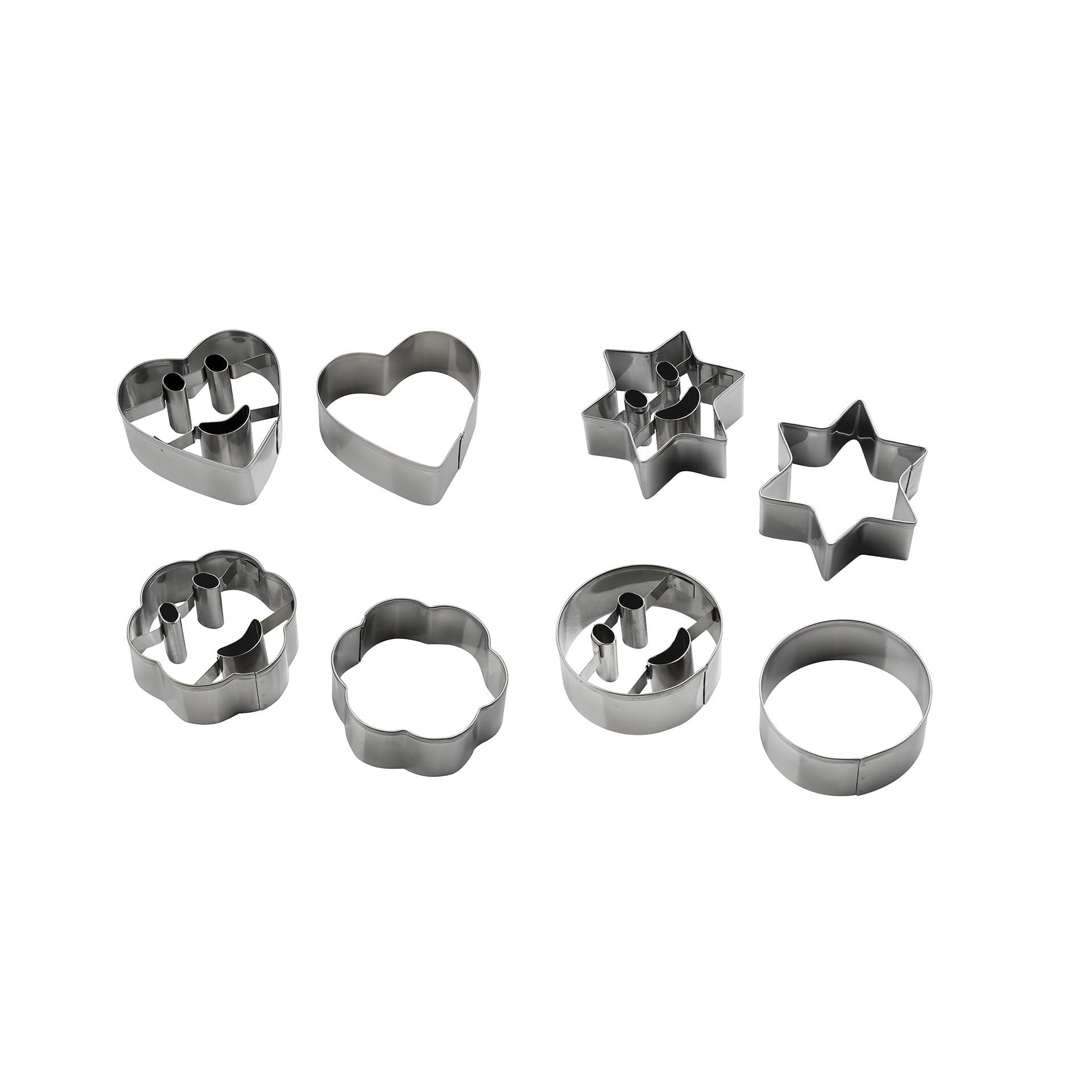 Zenker Cookie Cutters Set of 2, Hearts, Stars, Flowers, or Round with Smiley Face, Stainless Steel, Approximately 6x6x2.5cm, Silver