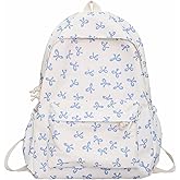 kakarin choyx Classic Cute Bow Tie Printed Backpack 16.9 Inch Kawaii Casual Simple Lightweight Travel Bag For Women Blue