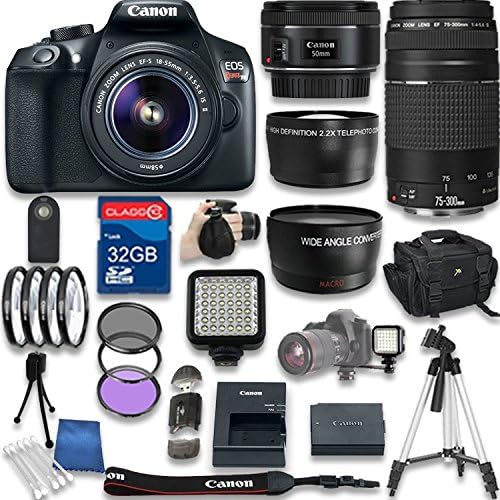 Canon EOS Rebel T6 DSLR Camera + Canon EF-S 18-55mm IS II Lens + Canon EF 75-300mm f/4-5.6 III Lens + Canon EF 50mm f/1.8 STM Lens + 32GB SD Memory Card + Accessory Bundle - International Version