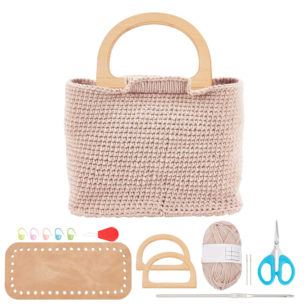 FREEBLOSS Complete Crochet Set Crochet Bag Starter Kit with Step by Step Guide Crochet Bag Kit with Crochet Bag Base Knitting Kit for Adults Crochet Gift
