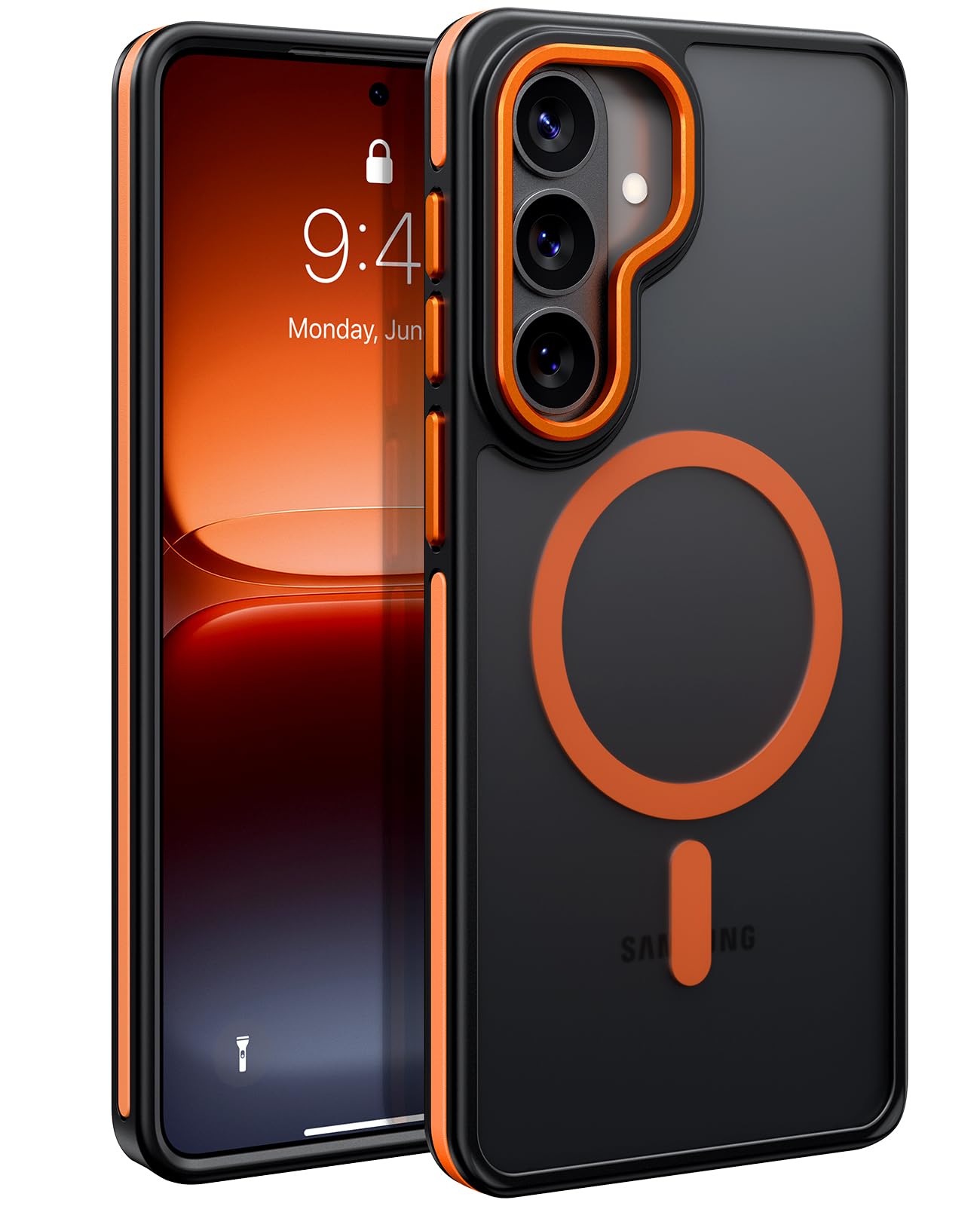 BENTOBEN Magnetic for Samsung Galaxy S26 Plus Case 2026 [Compatible with Magsafe] [Military-Grade Protection] Matte Colorful Anti-Slip Women Men Phone Cases for Samsung S26 Plus 6.7", Orange/Black