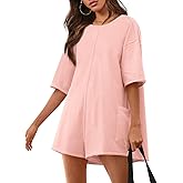 Yousify Rompers for Women 2025 Summer Athletic Oversized Romper Short Sleeve Jumpsuit with Pockets