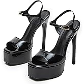 UBWDU Stiletto High Platform Heels for Women Square Open Toe Ankle Strap Heeled Sandals Prom Dress Shoes