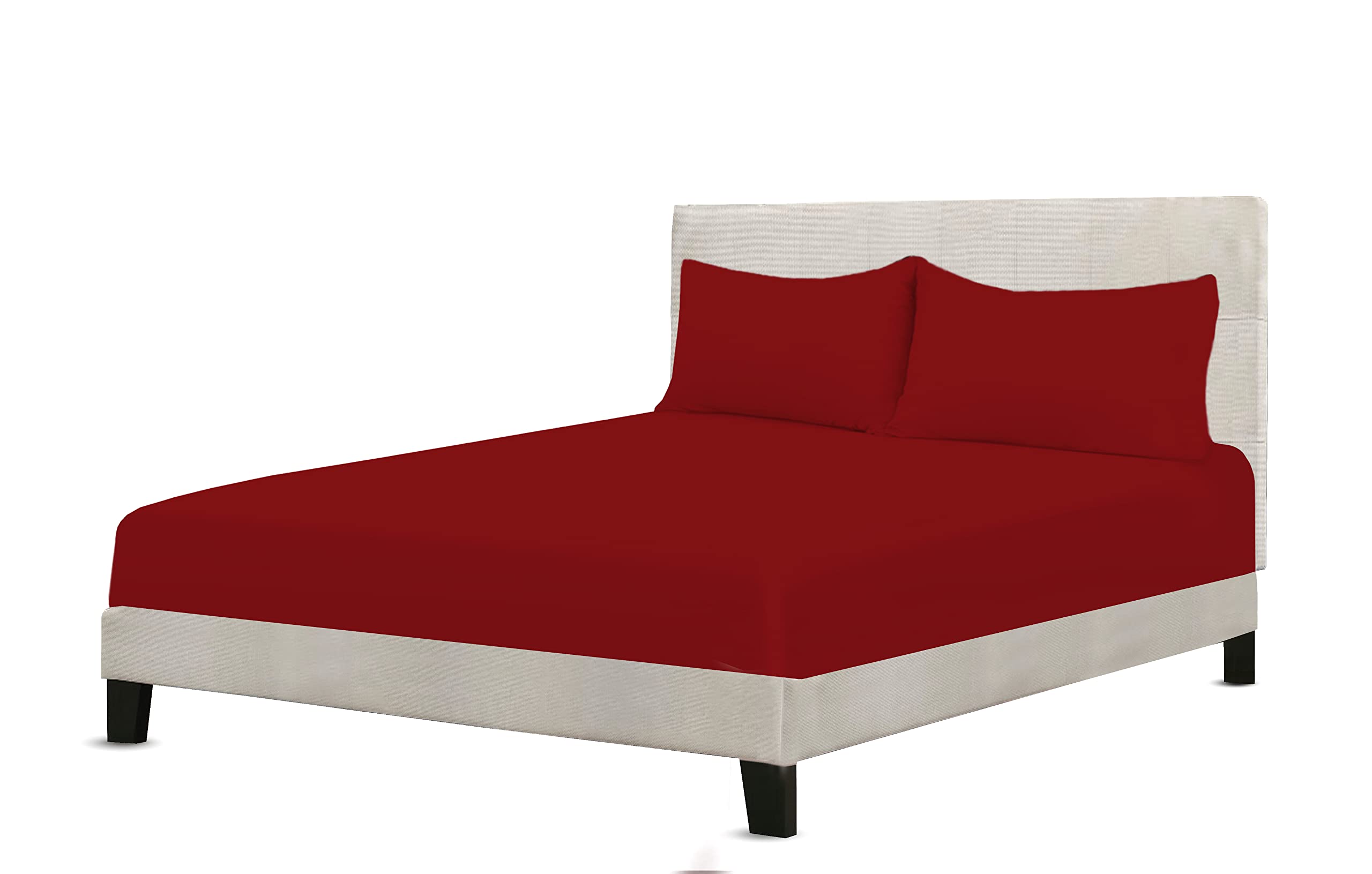 A ATH COLLECTION 300 Thread Count Egyptian Cotton Fitted Sheet 30 CM/12 Inch Extra Deep Pocket, Hotel Quality Cotton Soft, Fade & Wrinkle Resistant Fitted Bed Sheets (Double, Red)