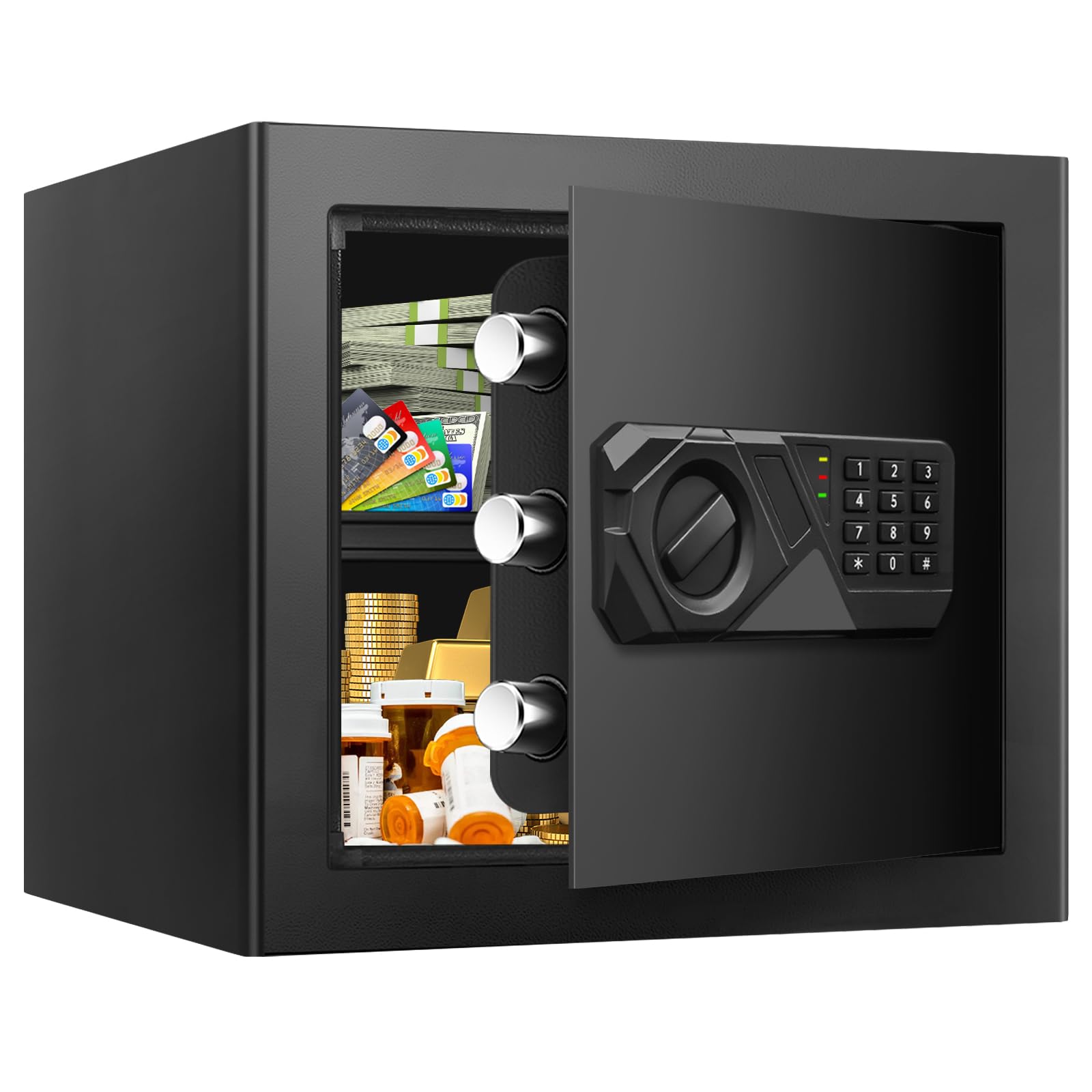 Photo 1 of 1.8 Cub Small Fireproof Safes for Home, Digital Security Home Safe Fireproof Waterproof with Programmable Keypad Keys and Alarm System, Anti-Theft Document Safe Box for Money Medicines Valuables