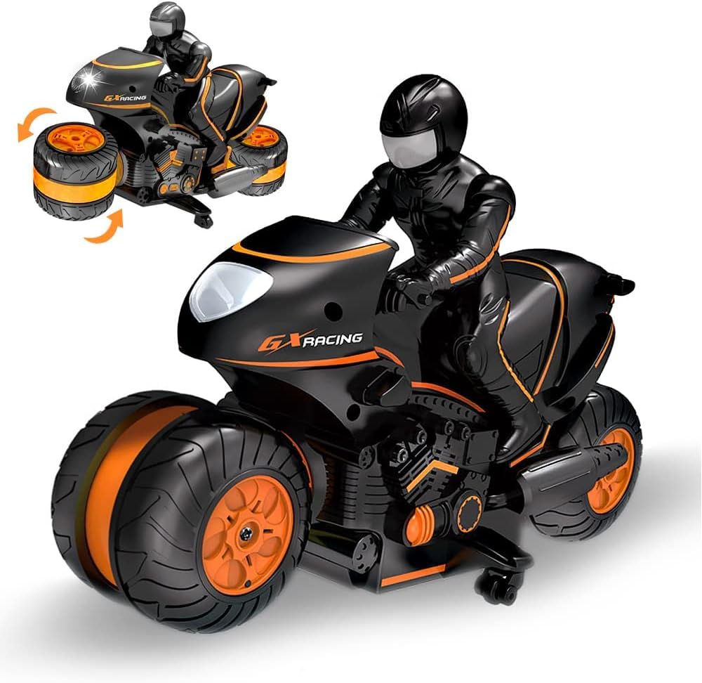 OBEST RC Motorcycle, 2.4G Kids Remote Control Motorcycle Double Sided Flips 360°Rotating Motorcycles for Boys, Remote Control Off-Road 2.4Ghz High Speed Rotation Drift, Gift for Kids