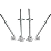 4 Pack Scaffold Swivel Screw Jack Adjustable Leveling for Baker Scaffolding | 1.2" OD Solid Stem with Swivel Base Plate, for Baker-Style Scaffold Equipment, for Uneven Surface, Galvanized Steel Leg Feet