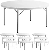 Mix.Home 10 Pack 60" Round Granite White Plastic Folding Table - Heavy Duty Banquet, Party, Wedding Table - 5-Foot