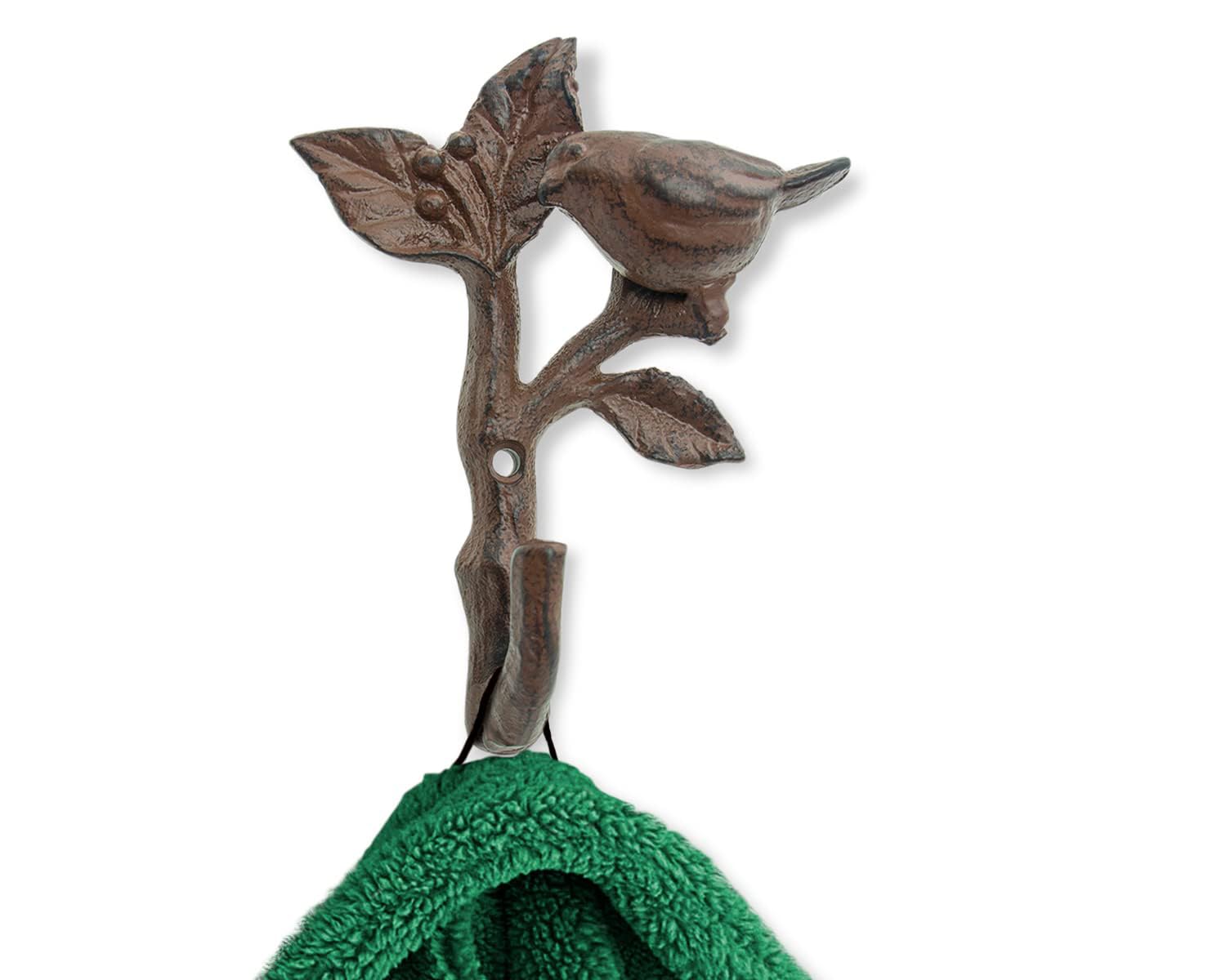 Comfify Bird On A Branch Single Wall Hook/Hanger - Metal, Heavy Duty, Rustic, Vintage, Recycled, Decorative Gift Idea -12x4.5x15.3 cm - with Screws and Anchors (Rust Brown)