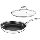 DELUXE Hybrid Ceramic Nonstick 12-Inch Fry Pan with Tempered Glass Lid, Skillet with Stay-Cool Handles, Dishwasher&Oven Safe, PFOA Free Compatible with All Cooktops