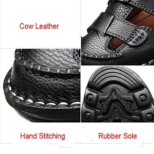 JIONS Closed Toe Leather Fisherman Sandals For Men, Men's Casual Outdoor Adjustable Strap Summer Shoes Black US 6.5/EU 38
