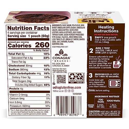 UDI’S GLUTEN FREE CHOCOLATE MUG CAKE MIX, 8.4 OZ. 4-COUNT