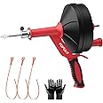 POPULO Drain Auger, 25 Ft Plumbing Snake Clog Remover with Glove and Snake Drain Drill Attachment, 3/4"-2" Pipe Snake Hair Drain Clog Remover Tools for Shower, Bathtub, Sink, Kitchen, Sewer