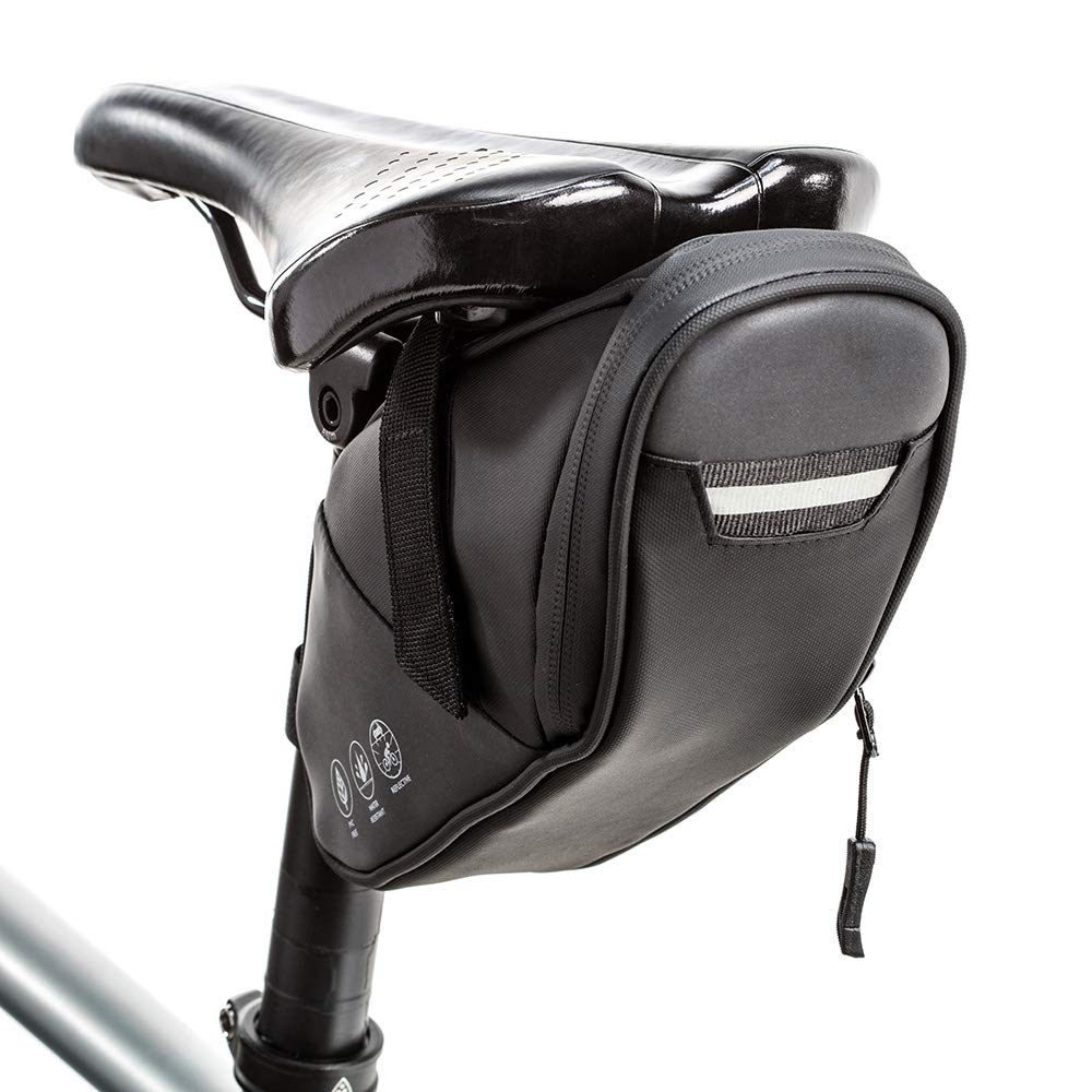 WOTOWReflective Bike Saddle Bag, 1.2 L Waterproof Under Seat Bicycle Pack Tool Accessories Storage Pouch Cycling Wedge Bag With Inner Pocket Taillight Hook Loop for Mountain Road Bike Night Riding